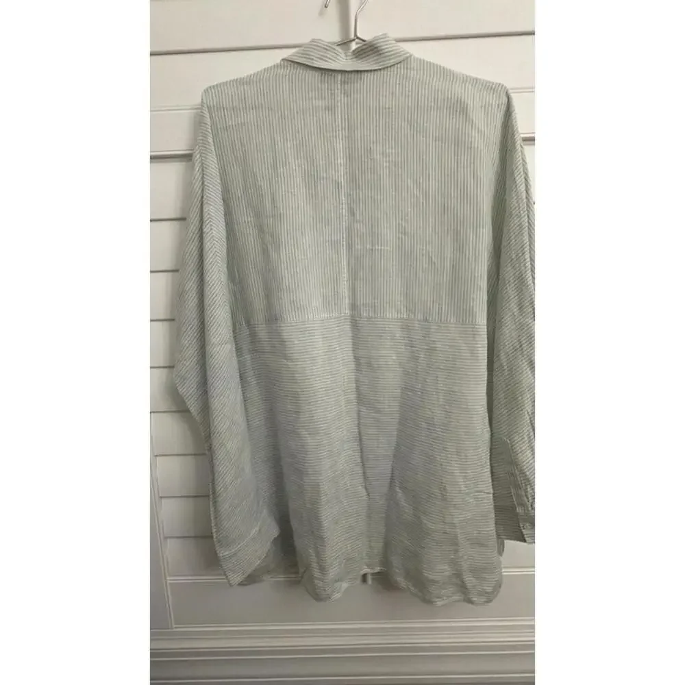 Lafayette 148 New York 100% Linen striped button up blouse size Large - Picture 8 of 9